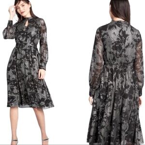 Modcloth More to Adore Long Sleeve Silver Black Midi Dress